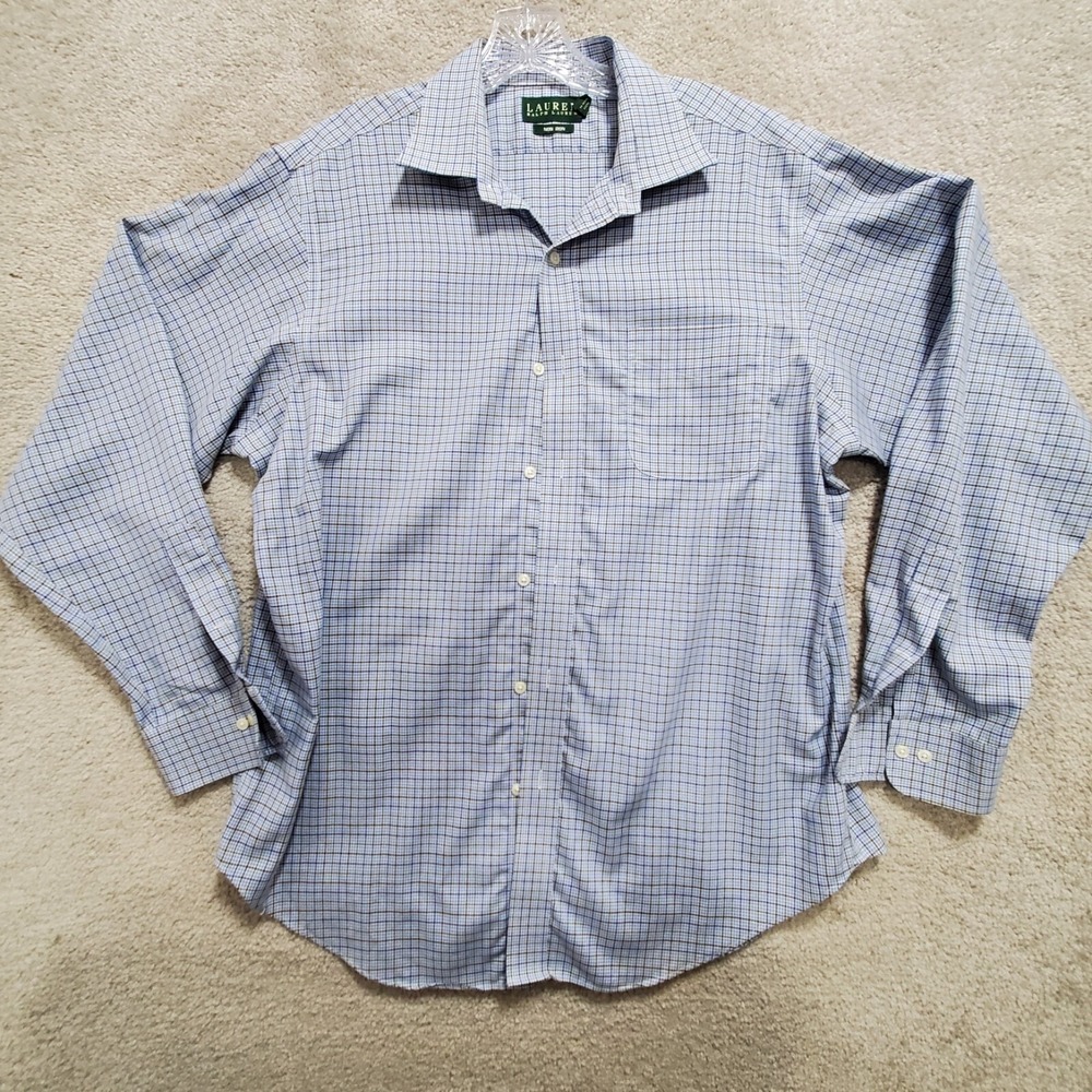 Ralph Lauren Shirt Men 16.5 34/35 Blue Plaid Button-Up Long Sleeve Career Office